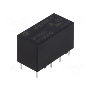 Relay: electromagnetic | DPDT | Ucoil: 5VDC | 2A | 1A/125VAC | 2A/30VDC