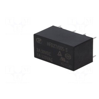 Relay: electromagnetic | DPDT | Ucoil: 5VDC | 2A | 1A/125VAC | 2A/30VDC