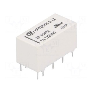 Relay: electromagnetic | DPDT | Ucoil: 5VDC | 1A/125VAC | 3A/30VDC | 3A