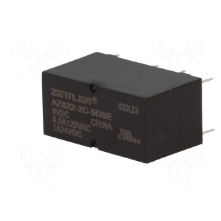 Relay: electromagnetic | DPDT | Ucoil: 9VDC | 2A | 0.5A/120VAC | PCB