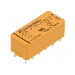 Relay: electromagnetic | DPST-NO + DPST-NC | Ucoil: 12VDC | 3A/30VDC