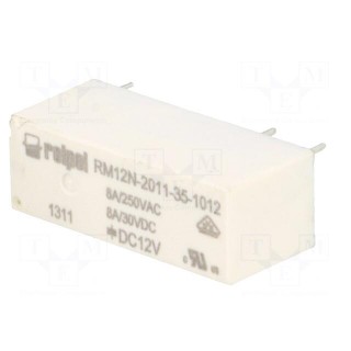 Relay: electromagnetic | SPDT | Ucoil: 12VDC | 10A | 8A/250VAC | PCB