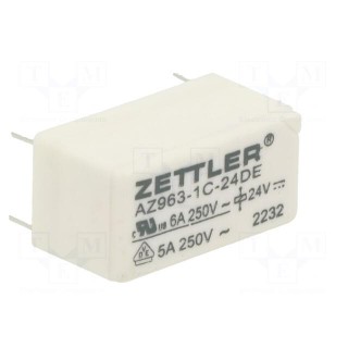 Relay: electromagnetic | SPDT | Ucoil: 24VDC | 6A | 6A/250VAC | 6A/30VDC