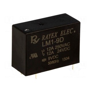 Relay: electromagnetic | SPDT | Ucoil: 9VDC | Icontacts max: 12A | PCB