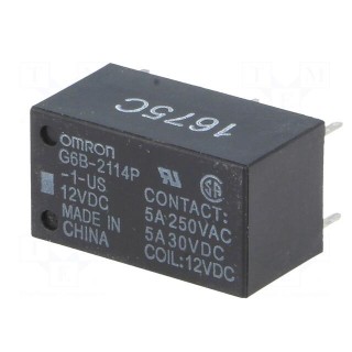 Relay: electromagnetic | SPST-NO + SPST-NC | Ucoil: 12VDC | 5A/30VDC