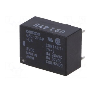 Relay: electromagnetic | SPST-NO + SPST-NC | Ucoil: 5VDC | 8A/250VAC
