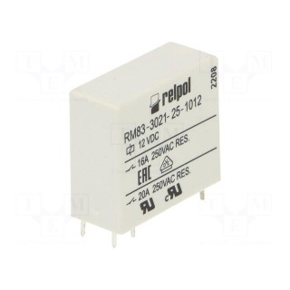 Relay: electromagnetic | SPST-NO | Ucoil: 12VDC | 16A | 16A/250VAC