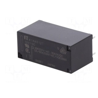 Relay: electromagnetic | SPST-NO | Ucoil: 12VDC | 16A | 16A/250VAC
