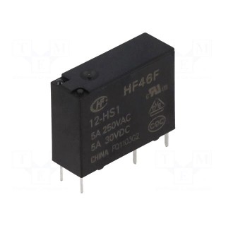 Relay: electromagnetic | SPST-NO | Ucoil: 12VDC | 5A | 5A/250VAC | PCB