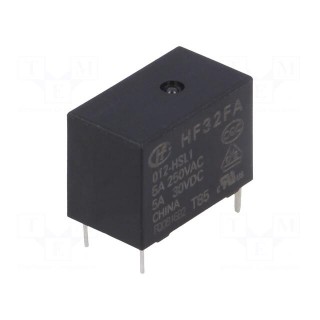 Relay: electromagnetic | SPST-NO | Ucoil: 12VDC | 5A | 5A/250VAC | PCB