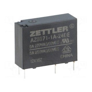 Relay: electromagnetic | SPST-NO | Ucoil: 24VDC | 5A | 5A/277VAC | PCB