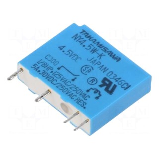 Relay: electromagnetic | SPST-NO | Ucoil: 4.5VDC | 5A | 5A/250VAC | PCB