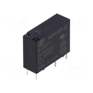 Relay: electromagnetic | SPST-NO | Ucoil: 5VDC | 10A | 7A/250VAC | PCB