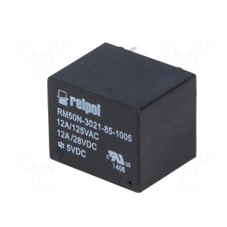 Relay: electromagnetic | SPST-NO | Ucoil: 5VDC | 12A/125VAC | 12A | IP64
