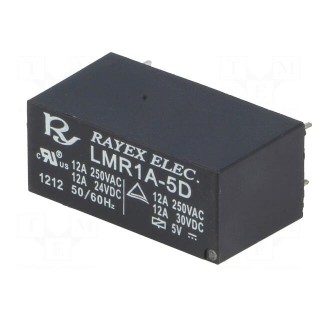 Relay: electromagnetic | SPST-NO | Ucoil: 5VDC | 12A/250VAC | 12A