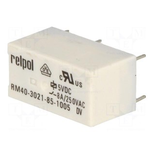 Relay: electromagnetic | SPST-NO | Ucoil: 5VDC | 8A | 8A/250VAC | PCB