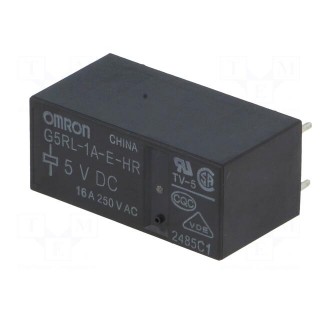 Relay: electromagnetic | SPST-NO | Ucoil: 5VDC | 16A/250VAC | toff: 5ms