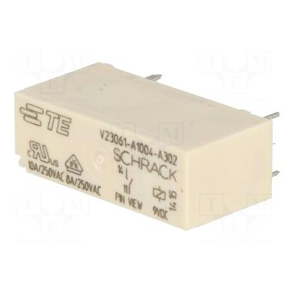 Relay: electromagnetic | SPST-NO | Ucoil: 9VDC | 8A | 8A/240VAC | THT