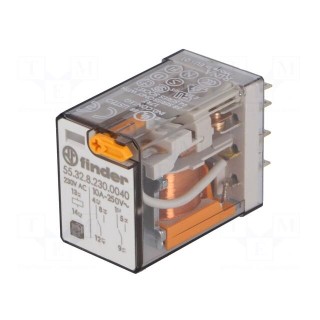 Relay: electromagnetic | DPDT | Ucoil: 230VAC | 10A/250VAC | 10A/30VDC