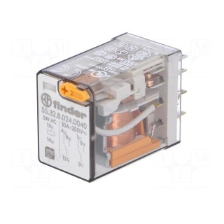 Relay: electromagnetic | DPDT | Ucoil: 24VAC | 10A/250VAC | 10A/30VDC