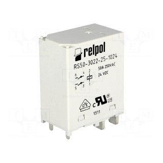 Relay: electromagnetic | DPST-NO | Ucoil: 24VDC | 50A | Series: RS50