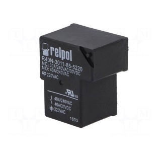 Relay: electromagnetic | SPDT | Ucoil: 220VAC | 40A | Series: R40N | PCB