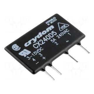 Relay: solid state | Ucntrl: 3÷15VDC | 5A | 12÷280VAC | THT | SIP