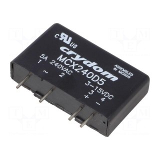 Relay: solid state | Ucntrl: 3÷15VDC | 5A | 12÷280VAC | THT | SIP