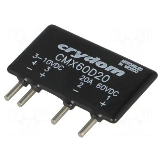 Relay: solid state | Ucntrl: 3÷10VDC | 20A | 0÷60VDC | THT | SIP