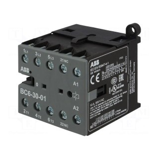 Contactor: 3-pole | NO x3 | Auxiliary contacts: NC | 12VDC | 6A | BC6