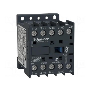 Contactor: 3-pole | NO x3 | Auxiliary contacts: NC | 24VDC | 12A