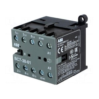 Contactor: 3-pole | NO x3 | Auxiliary contacts: NC | 24VDC | 7A | BC7