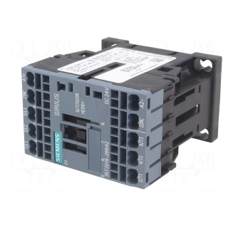 Contactor: 3-pole | NO x3 | Auxiliary contacts: NC | 24VDC | 9A | 3RT20