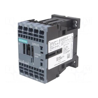 Contactor: 3-pole | NO x3 | Auxiliary contacts: NC | 24VDC | 9A | 3RT20