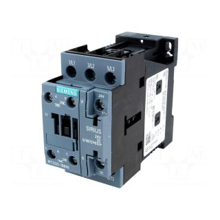 Contactor: 3-pole | NO x3 | Auxiliary contacts: NO + NC | 24VDC | 17A