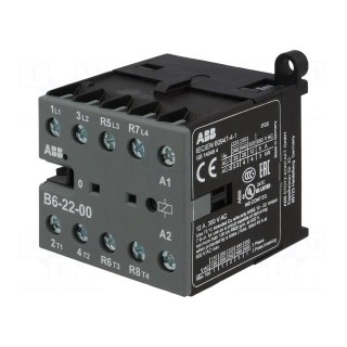 Contactor: 4-pole | NC x2 + NO x2 | 24VAC | 6A | DIN,on panel | B6