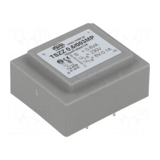 Transformer: encapsulated | 0.6VA | 230VAC | 6V | 100mA | PCB | IP00