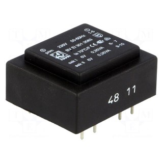 Transformer: encapsulated | 0.7VA | 230VAC | 6V | 6V | 58mA | 58mA | 44g