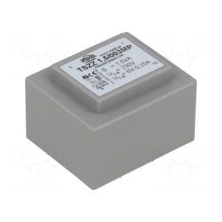 Transformer: encapsulated | 1.5VA | 230VAC | 6V | 200mA | PCB | IP00