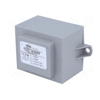 Transformer: encapsulated | 18VA | 230VAC | 12V | 12V | 0.75A | 0.75A