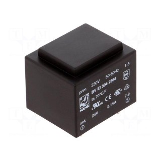 Transformer: encapsulated | 2.1VA | 230VAC | 24V | 88mA | Mounting: PCB