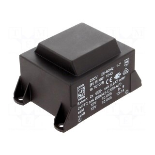 Transformer: encapsulated | 20VA | 230VAC | 12V | 12V | 834mA | 834mA