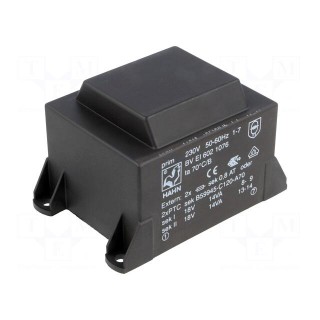 Transformer: encapsulated | 28VA | 230VAC | 18V | 18V | 778mA | 778mA