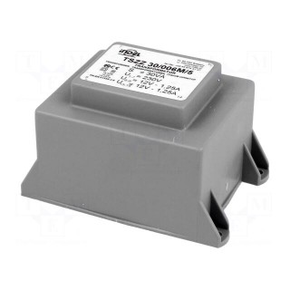 Transformer: encapsulated | 30VA | 230VAC | 12V | 12V | 1.25A | 1.25A