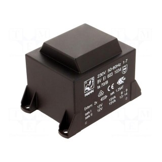 Transformer: encapsulated | 30VA | 230VAC | 12V | 12V | 1.25A | 1.25A | PCB