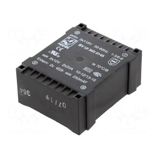 Transformer: encapsulated | 6VA | 115/115VAC | 12V | 12V | 250mA | 250mA