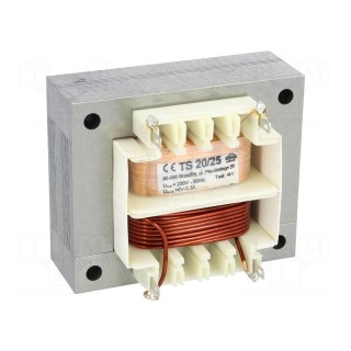 Transformer: mains | 20VA | 230VAC | 6V | 3.3A | Leads: solder lugs | IP00