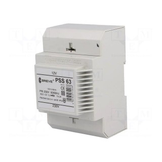 Transformer: mains | 63VA | 230VAC | 12V | IP30 | Mounting: DIN | 1.1kg