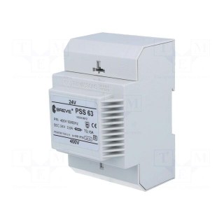 Transformer: mains | 63VA | 400VAC | 24V | IP30 | Mounting: DIN | 1.1kg