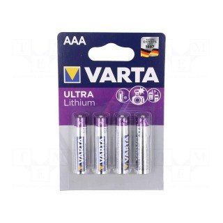 Battery: lithium | 1.5V | AAA,R3 | non-rechargeable | Ø10.5x44.5mm